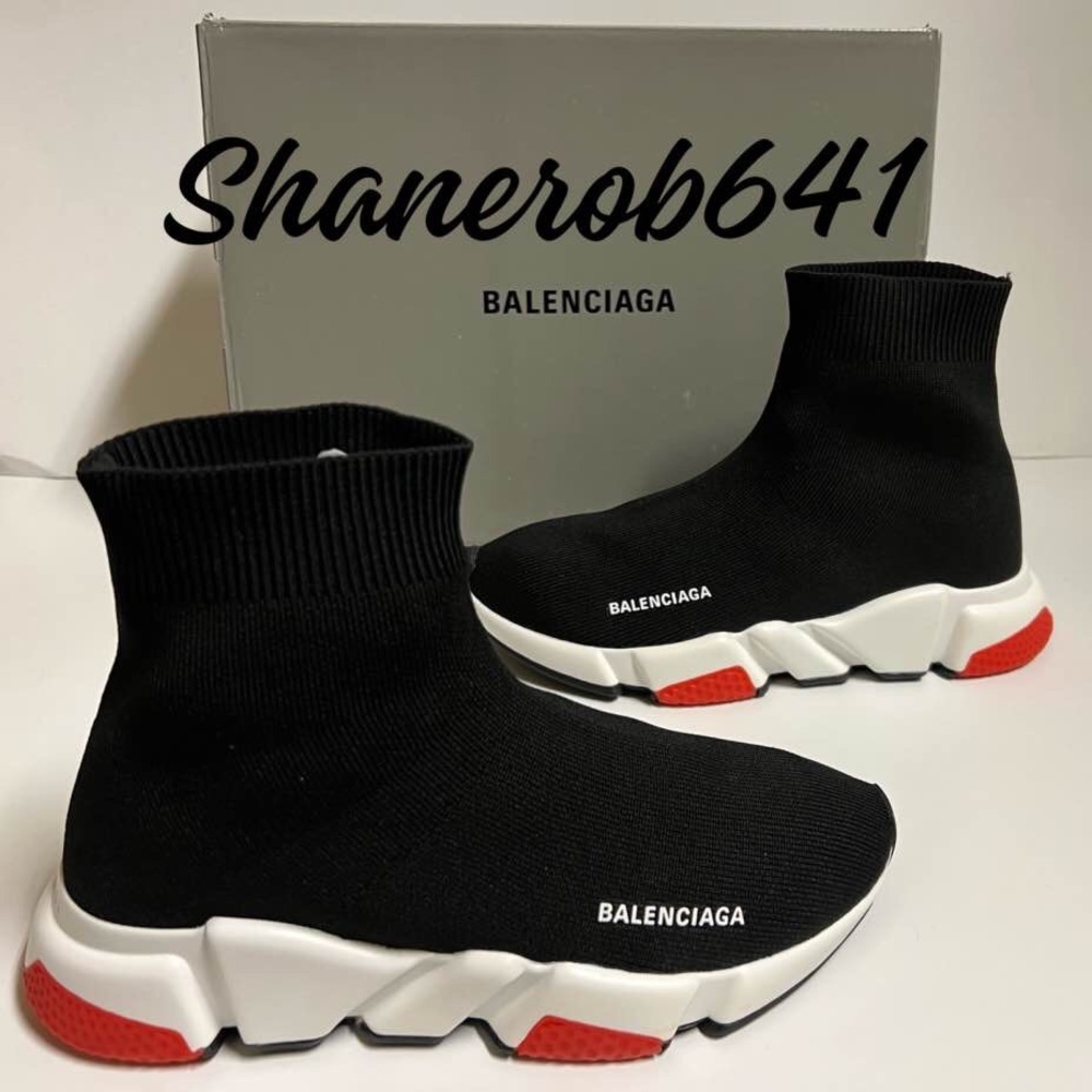 Balenciaga Speed Trainers Red Black White Women Size 7 NDS BTS Sock Sneakers